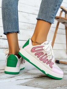 Giày thể thao vải denim xanh phong cách Mỹ cổ điển mùa thu mới cho nữ, giày thể thao thường ngày đa năng thoáng khí - Hồng - Xem 3