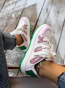 Giày thể thao vải denim xanh phong cách Mỹ cổ điển mùa thu mới cho nữ, giày thể thao thường ngày đa năng thoáng khí - Hồng - Xem 5