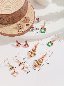 6對聖誕樹和雪花裝飾耳環 - 彩色 - 查看 3