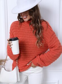 High Neck Drop Shoulder Jumper - Orange - View 1