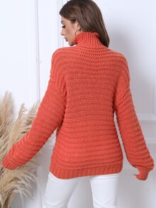 High Neck Drop Shoulder Jumper - Orange - View 2