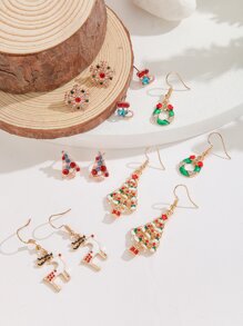 6對聖誕樹和雪花裝飾耳環 - 彩色 - 查看 4