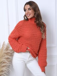 High Neck Drop Shoulder Jumper - Orange - View 3