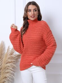 High Neck Drop Shoulder Jumper - Orange - View 4