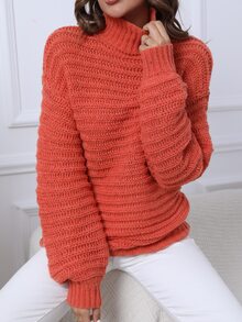 High Neck Drop Shoulder Jumper - Orange - View 7