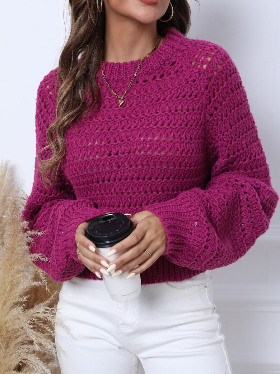 Jersey unicolor de manga obispo - Rojo violeta - Ver 1