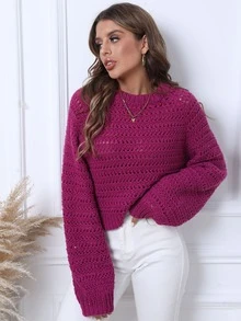 Jersey unicolor de manga obispo - Rojo violeta - Ver 3