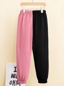 Niñas Pantalones deportivos con estampado de letra de dos tonos - Multicolor - Ver 2