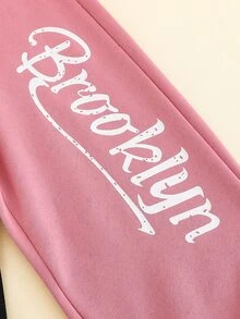 Niñas Pantalones deportivos con estampado de letra de dos tonos - Multicolor - Ver 5