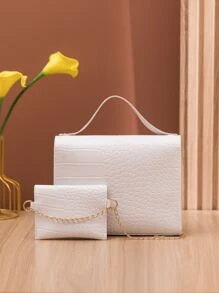 2 chiếc túi vuông khóa xoắn dập nổi họa tiết cá sấu có túi nhỏ., Túi xách nữ Mommy And Me, Ý tưởng quà tặng Ngày của Mẹ tuyệt vời nhất Bộ cặp đi học, Sức chứa lớn, Di động, Thường ngày công sở, Thích hợp cho nữ sinh trung học, Hoàn hảo cho ngày tựu trường, Cao đẳng, Trung học cơ sở, Trung học phổ thông, Công sở, Kinh doanh, Đi làm - trắng - Xem 3