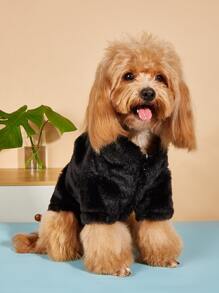 1pc Plush Pet Coat - Black - View 1