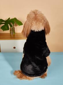 1pc Plush Pet Coat - Black - View 2