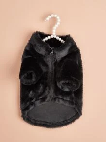 1pc Plush Pet Coat - Black - View 3
