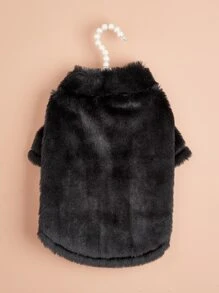 1pc Plush Pet Coat - Black - View 4