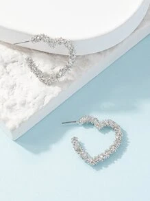 Heart Design Cuff Hoop Earrings - Silver - View 2