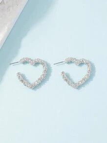Heart Design Cuff Hoop Earrings - Silver - View 3
