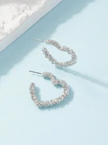 Heart Design Cuff Hoop Earrings - Silver - View 4