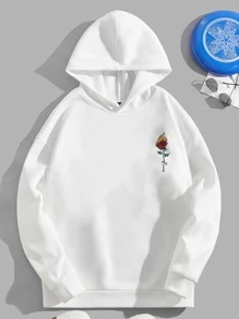 GENTILAND Men Floral Print Drawstring Hoodie For Autumn & Winter - White - View 1