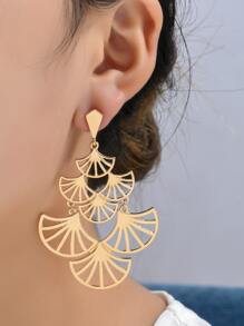 Hollow Out Fan Drop Earrings - Yellow Gold - View 1