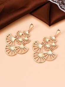 Hollow Out Fan Drop Earrings - Yellow Gold - View 2