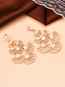 Hollow Out Fan Drop Earrings - Yellow Gold - View 4
