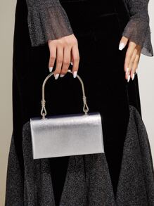 Túi đeo chéo Nữ màu trơn Chuỗi Tay cầm Top Mốt - Bạc - Xem 1
