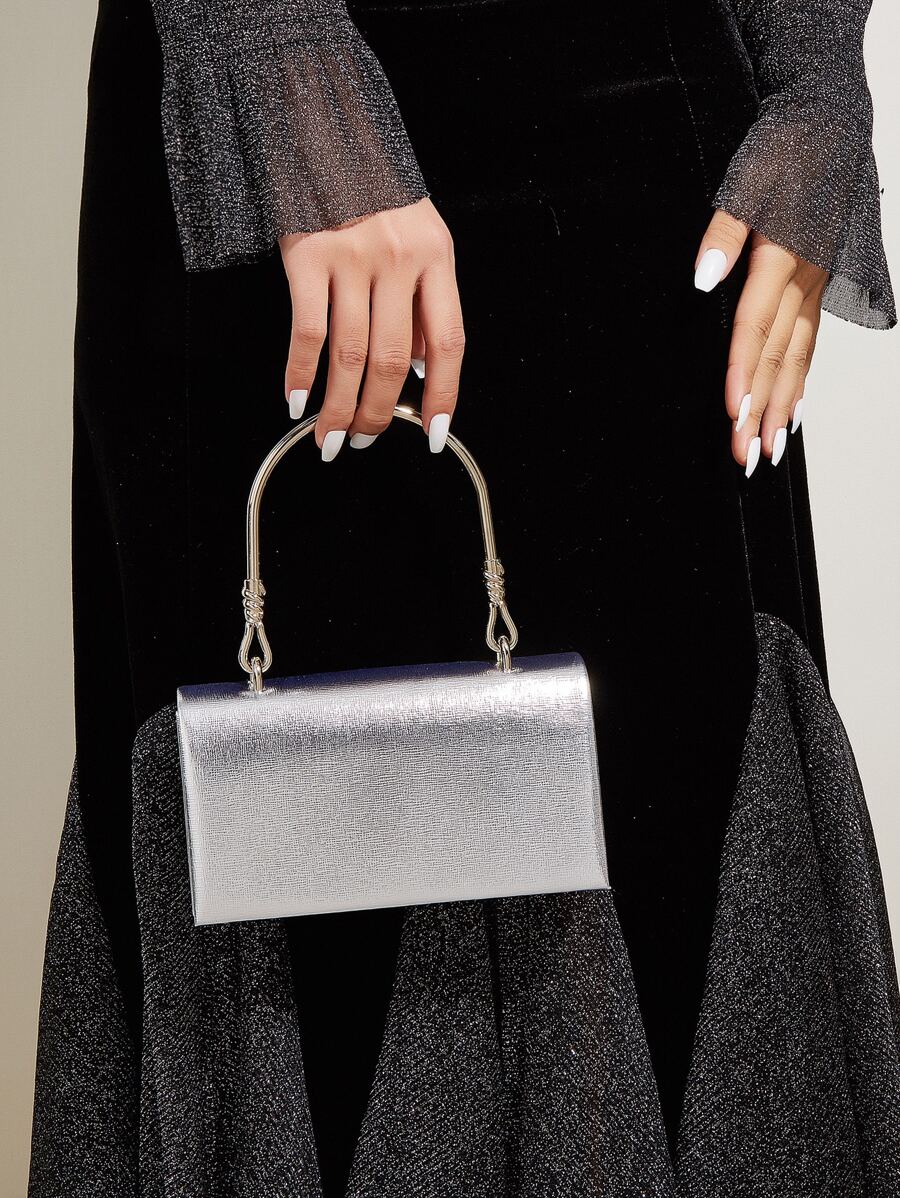Túi đeo chéo Nữ màu trơn Chuỗi Tay cầm Top Mốt - Bạc - Xem 1