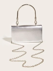 Túi đeo chéo Nữ màu trơn Chuỗi Tay cầm Top Mốt - Bạc - Xem 2