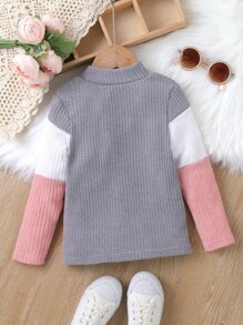 SHEIN Camiseta De Cuello Alto Y Bloque De Color Para Niña Joven - Multicolor - Ver 2