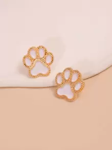 Paw Stud Earrings - White - View 1