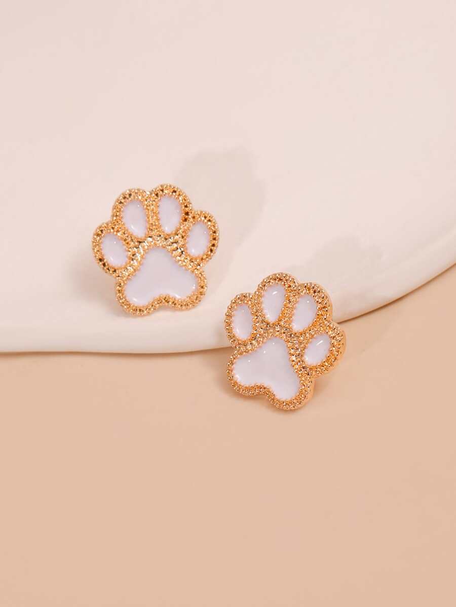 Paw Stud Earrings - White - View 1