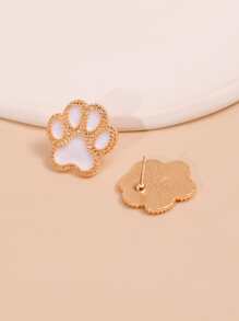 Paw Stud Earrings - White - View 3