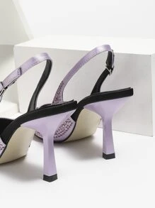 Tacones con diseño de diamante de imitación de punta con tacón de satén de talón abierto - Púrpura malva - Ver 3