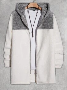 Manfinity VCAY Men Colourblock Hooded Teddy Coat Without Tee - White - View 6