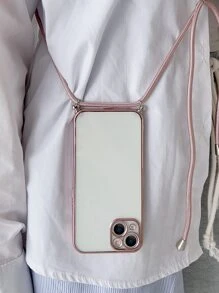 苹果手机挂饰撞色边框透明手机壳带挂绳适用于 iPhone15/15Plus/15Pro/15Promax 防水防震防摔防刮 - 粉色 - 查看 1