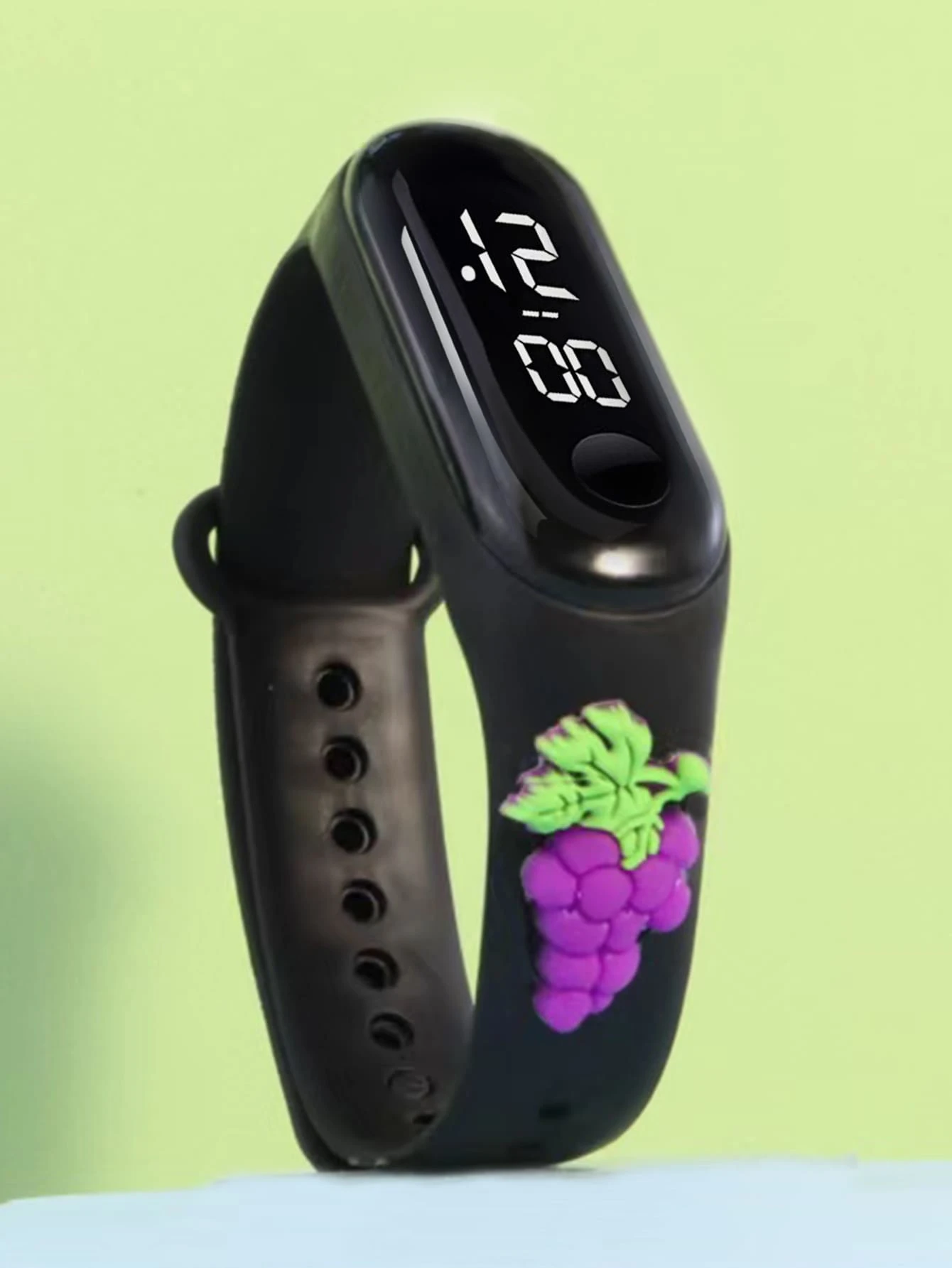 1pc Grape Decor LED Electronic Watch - Black - View 1