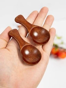 1 pieza Cucharita de madera mini con mango corto, polvos de leche, especias, condimentos, azúcar, miel, té, café, accesorio de cocina, útiles escolares, vuelta al colegio - Marrón - Ver 1