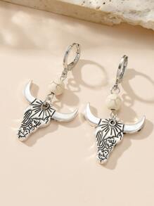 黃牛頭耳墜 - 復古銀色 - 查看 2