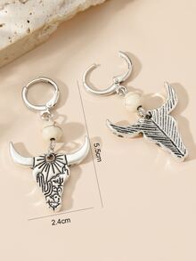 黃牛頭耳墜 - 復古銀色 - 查看 3