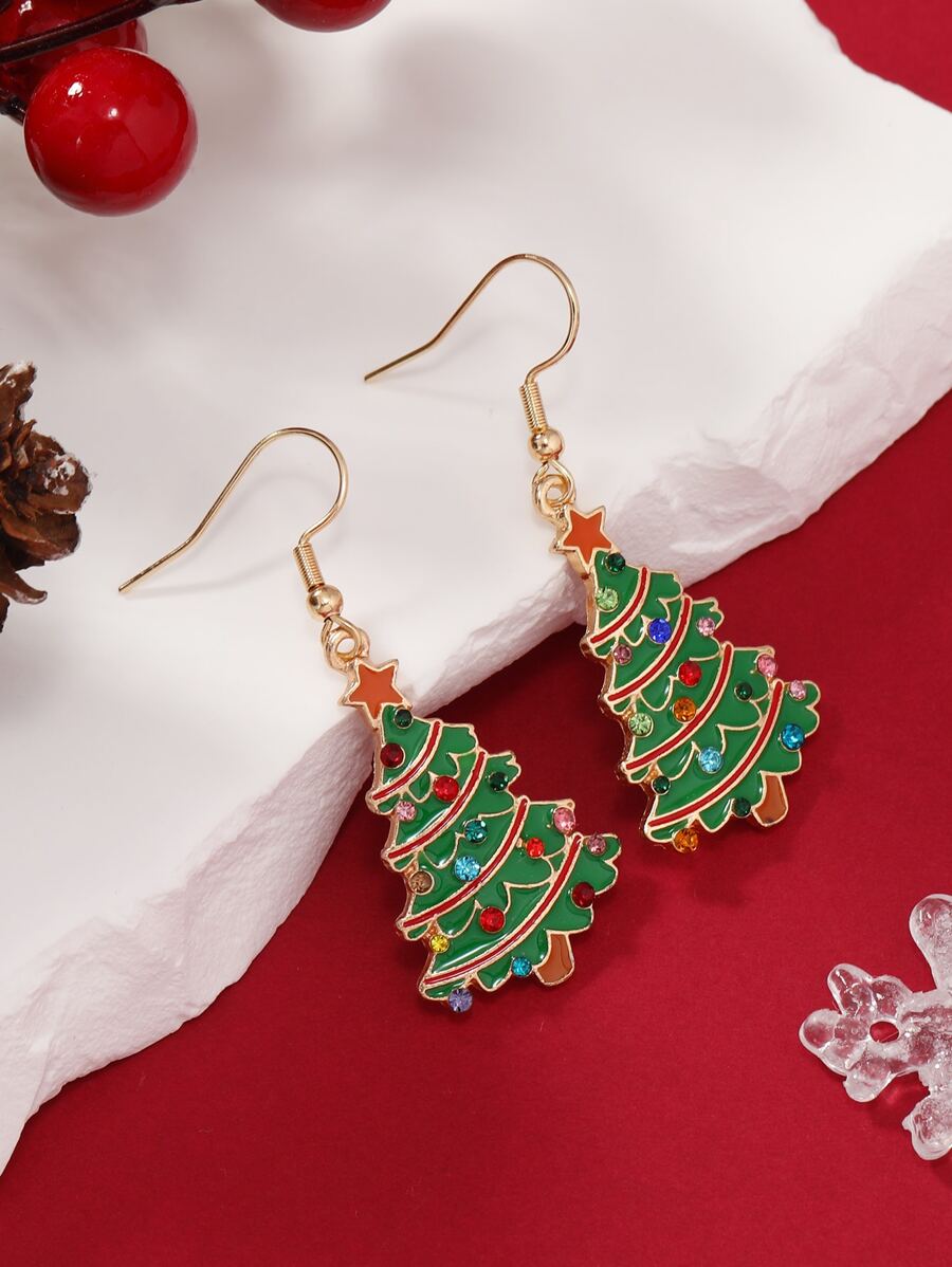 Christmas Rhinestone Decor Tree Drop Earrings - Multicolor - View 1