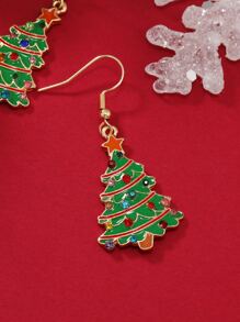 Christmas Rhinestone Decor Tree Drop Earrings - Multicolor - View 4