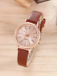 1 Miếng Nâu PU Polyurethane Dây đeo Thời trang Tròn Quay số đồng hồ Quartz , Đối với Cuộc sống hàng ngày - màu nâu - Xem 1