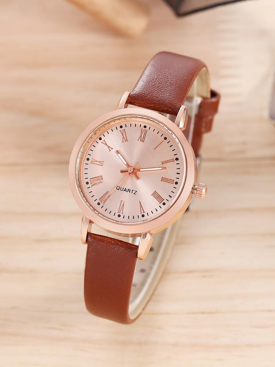 1 Miếng Nâu PU Polyurethane Dây đeo Thời trang Tròn Quay số đồng hồ Quartz , Đối với Cuộc sống hàng ngày - màu nâu - Xem 1