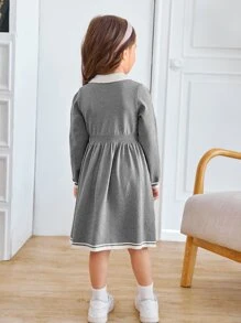 SHEIN Young Girl Contrast Trim Button Detail Sweater Dress - Light Grey - View 2