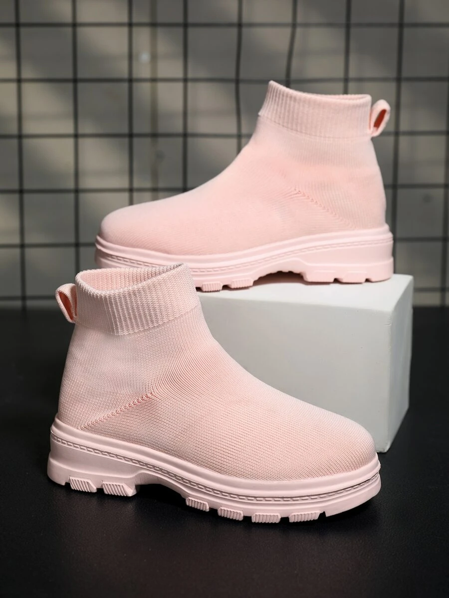 Girls Slip On Sock Boots - Baby Pink - View 1