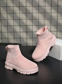 Girls Slip On Sock Boots - Baby Pink - View 4