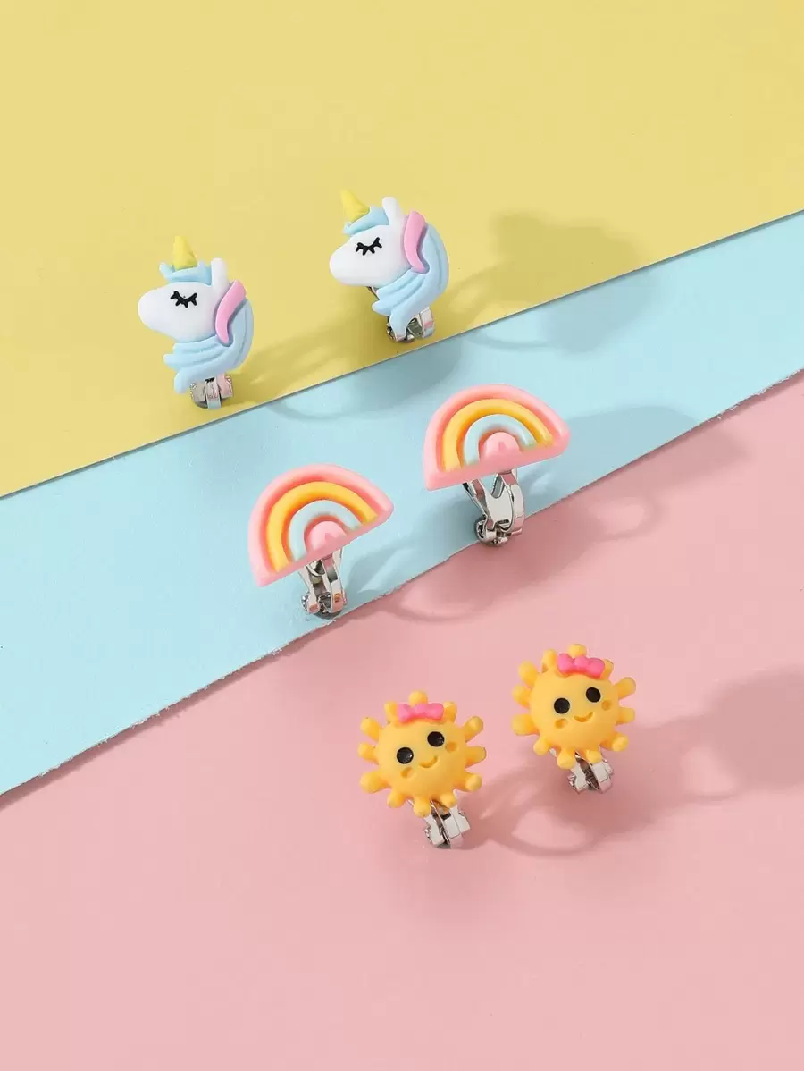 3雙女孩彩虹裝飾耳夾 - 彩色 - 查看 1