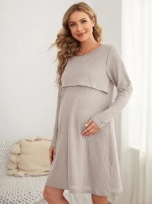 SHEIN Maternity Solid Nursing Lounge Dress - Light Grey - View 5