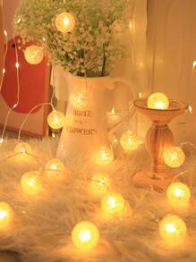 1pc 10/20 LED Beige String Lights, Ball Shaped Indoor Decoration Lights, Wall/Desk Atmosphere Lights