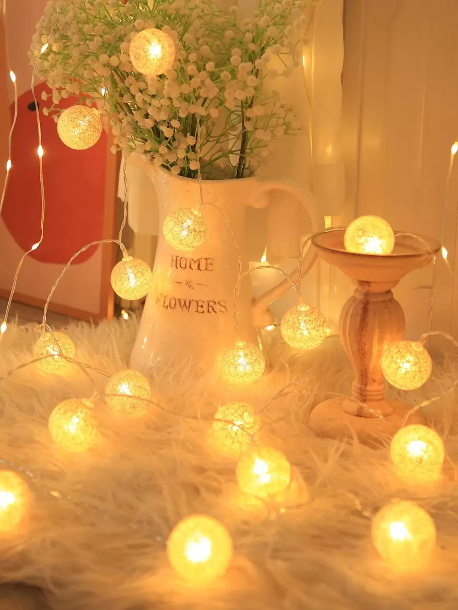 1pc 10/20 LED Beige String Lights, Ball Shaped Indoor Decoration Lights, Wall/Desk Atmosphere Lights